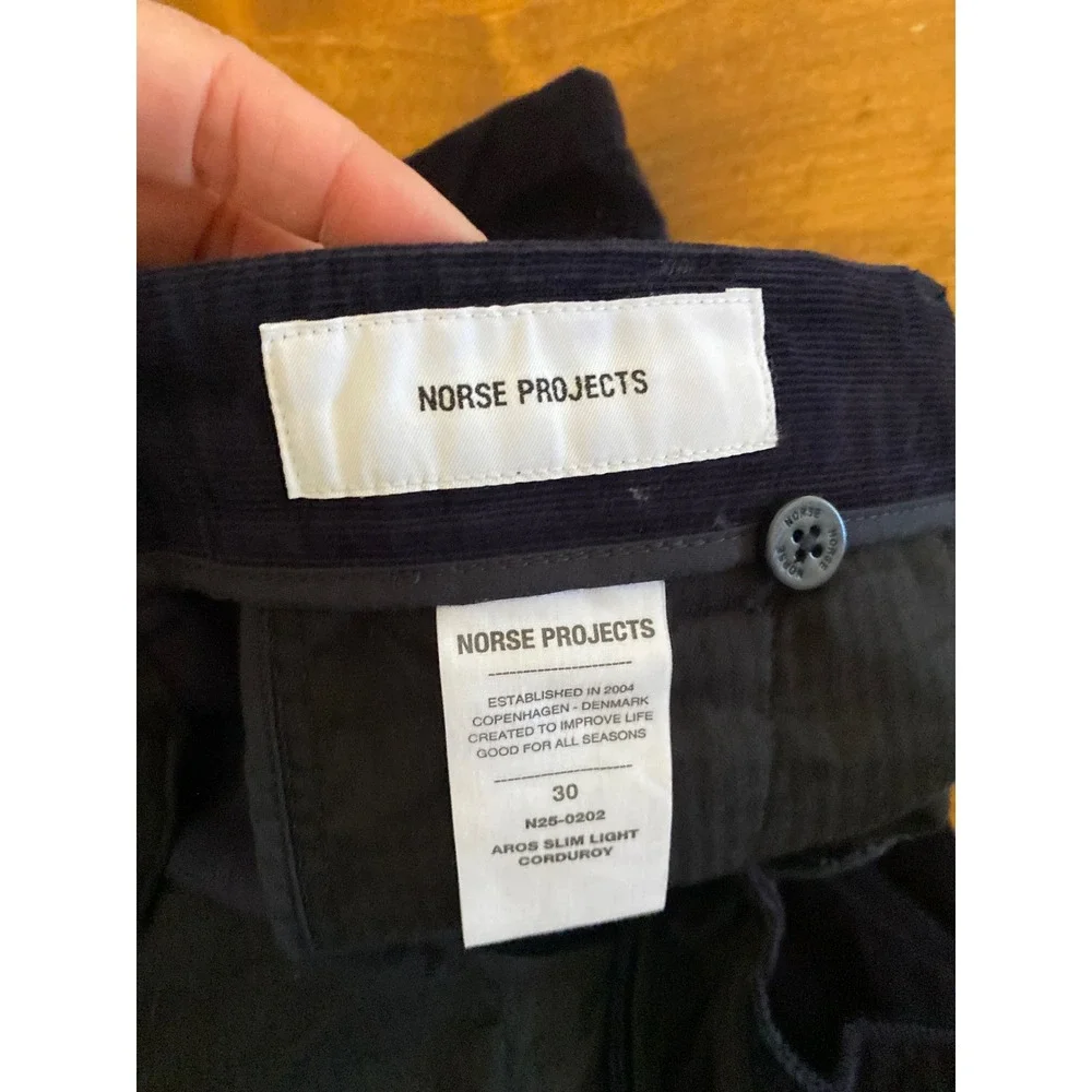 Norse Projects Aros Slim Corduroy Pant W30 L30 Navy Duca Visconti Italian Fabric